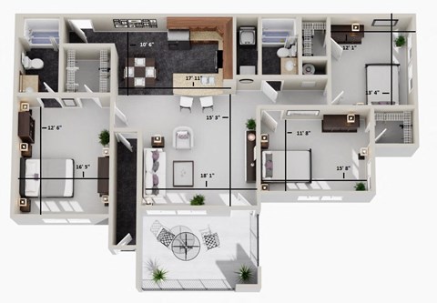 Floor plan for 3 beds, 2 baths, 1435 sqft
